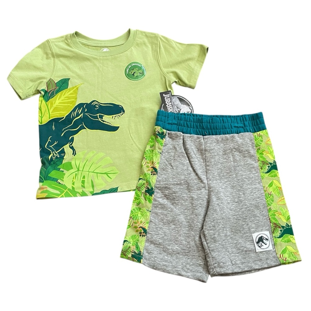 Jurassic World T-Rex Green Gray Toddler Boy 2 Piece Matching Outfit Set 3T